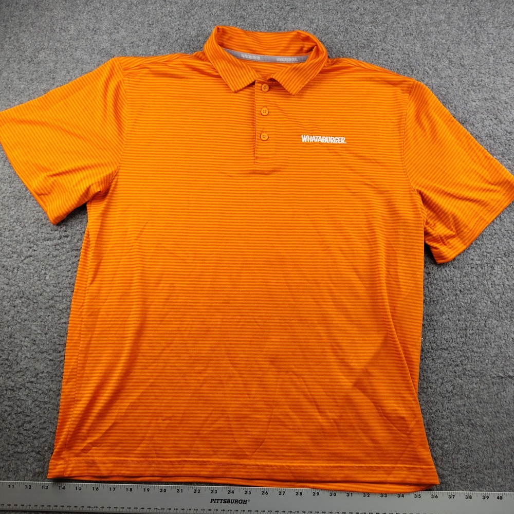 Whataburger Polo Shirt Mens Large Orange Striped Short Sleeve Employee